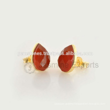 Wholesale Vermeil Gold Red Onyx Gemstone Bezel Stud Earrings Handmade Best Quality Stud Earrings Manufacturer